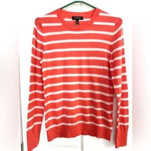 Merino Wool Orange and White Striped Sweater